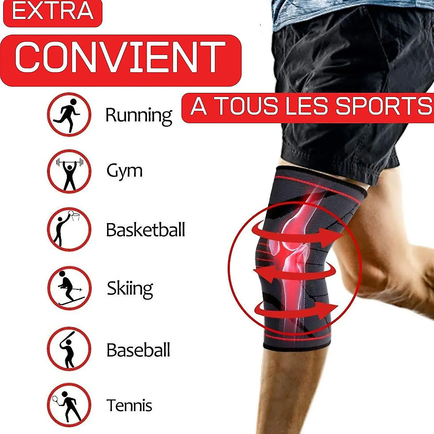 KINCJON L2PCS GENOUILLRE ROTULIENNE PROFESSIONNELLE/CONTENTION MAINTIEN ET COMPRESSION DU GENOU HOMMES FEMMES SPORT/GENOUILLRES