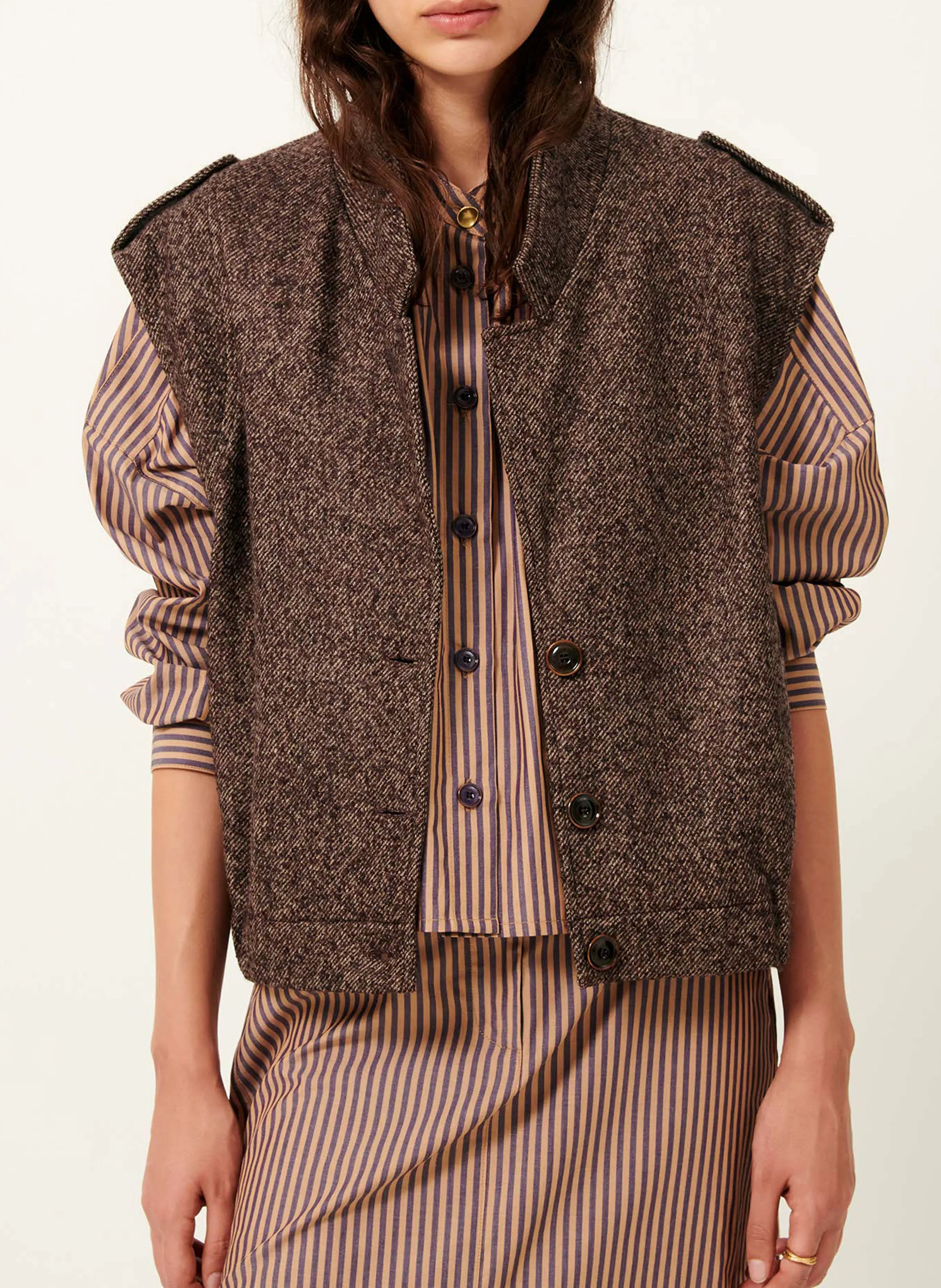 LANDIE JACK  CHAQUETA DE CUELLO DE SOLAPA RECTA EN MARRON