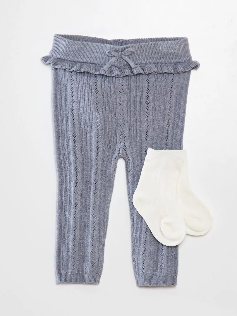 LEGGING DE PUNTO CALADO + CALCETINES  AZUL