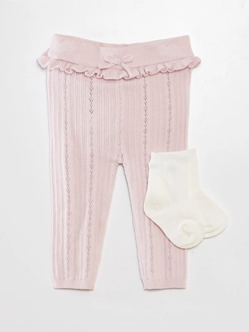 LEGGING DE PUNTO CALADO + CALCETINES  ROSA