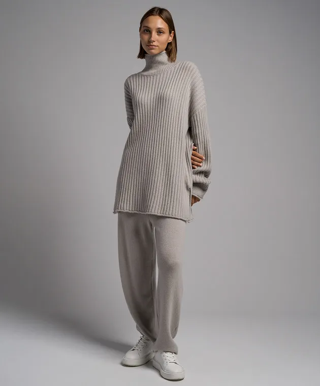 LISA YANG Gray Flora ribbed cashmere sweater