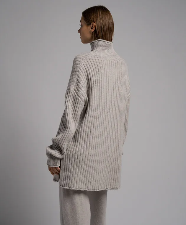 LISA YANG Gray Flora ribbed cashmere sweater
