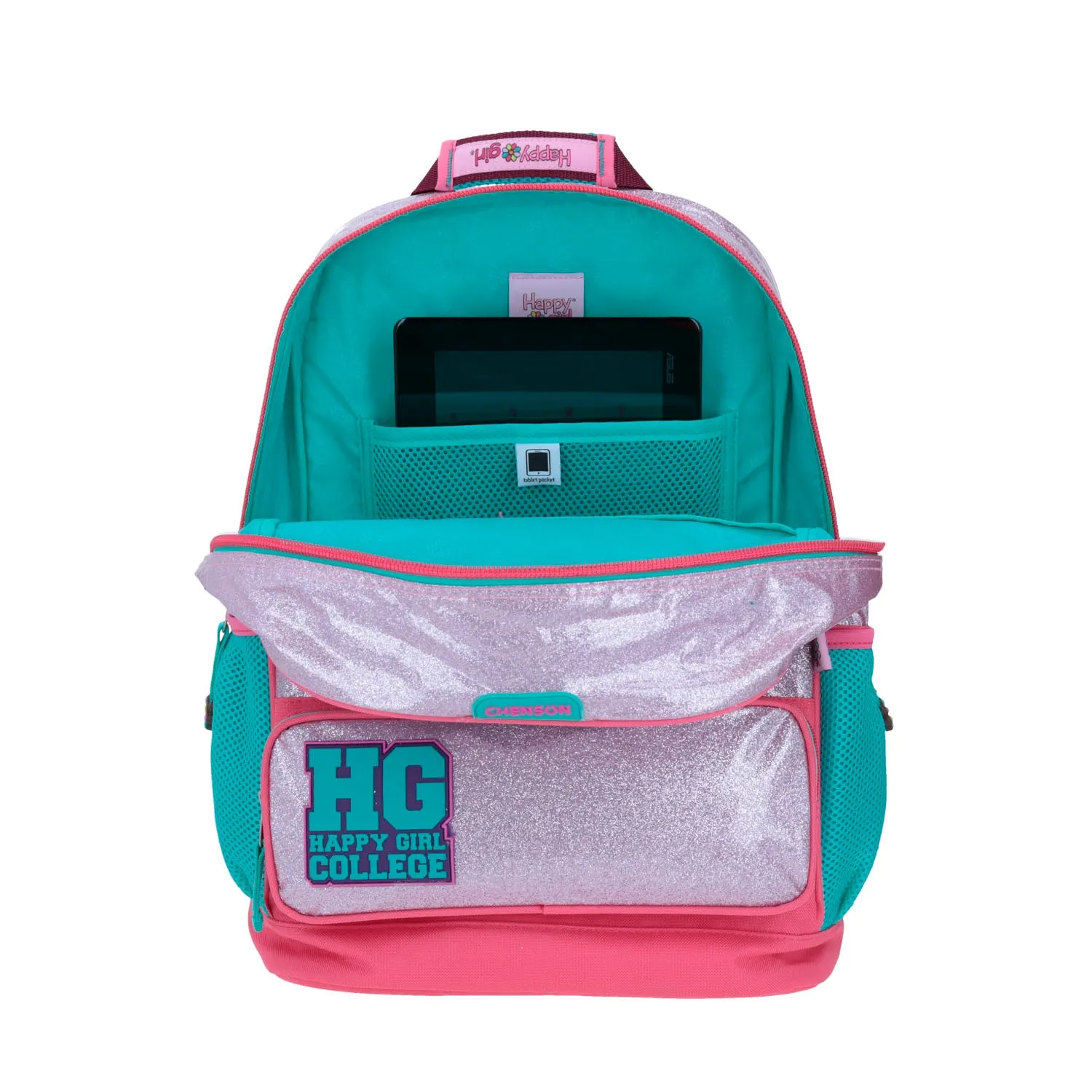 Mochila Chenson Glitter Rosa Happy Girl Con Porta Tablet