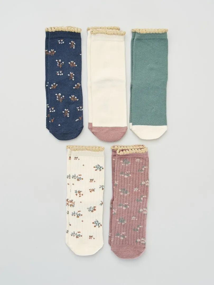 PACK DE 5 PARES DE CALCETINES ESTAMPADOS  ROSA