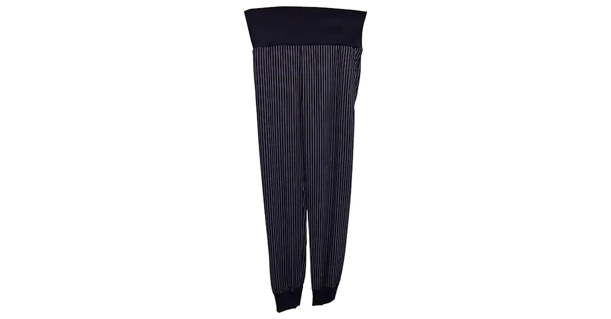 Pantalón Theory de rayas con cintura elástica en seda azul marino 