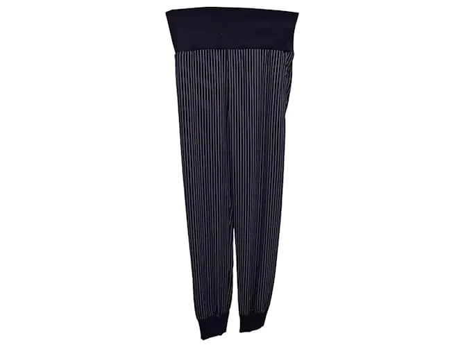 Pantalón Theory de rayas con cintura elástica en seda azul marino 