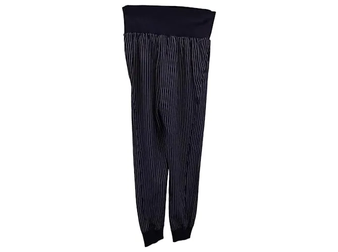 Pantalón Theory de rayas con cintura elástica en seda azul marino 