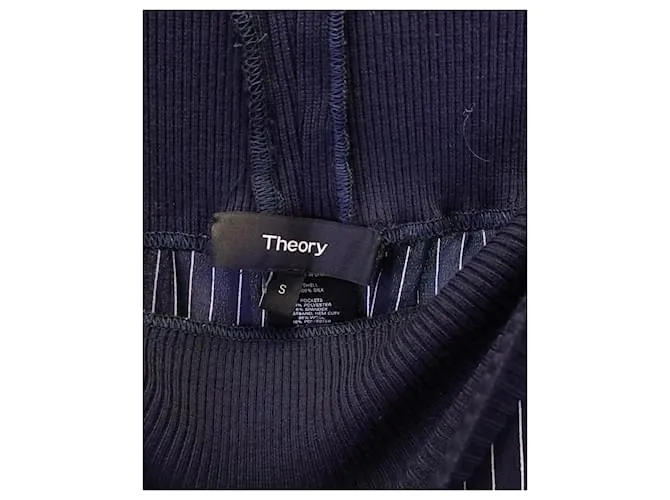 Pantalón Theory de rayas con cintura elástica en seda azul marino 