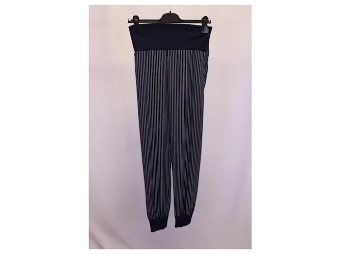 Pantalón Theory de rayas con cintura elástica en seda azul marino 