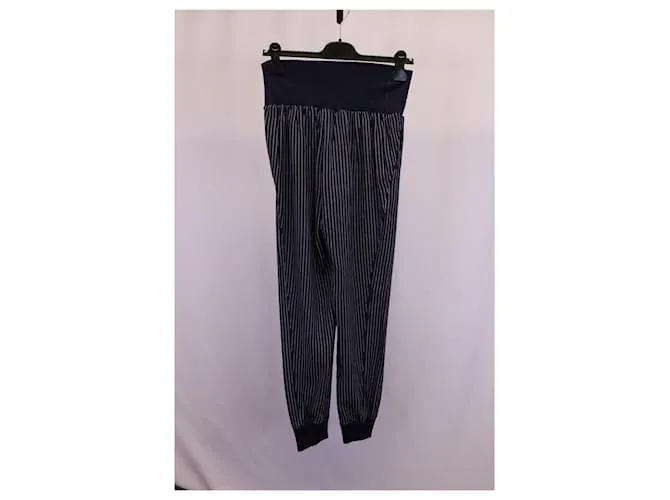 Pantalón Theory de rayas con cintura elástica en seda azul marino 