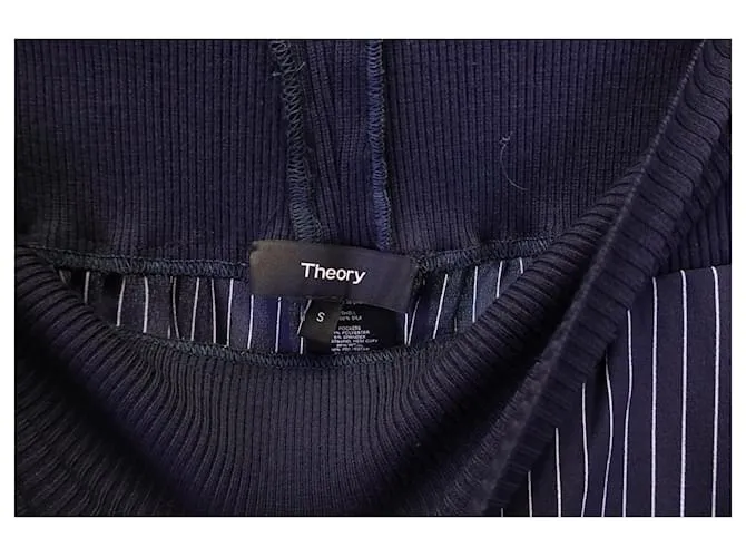 Pantalón Theory de rayas con cintura elástica en seda azul marino 