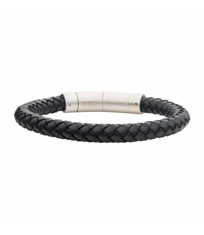Pulsera 8mm cuero negro trenzado  Inox BRLB9018K