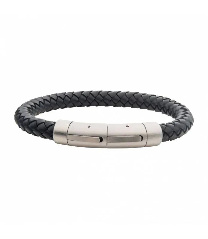 Pulsera 8mm cuero negro trenzado  Inox BRLB9018K
