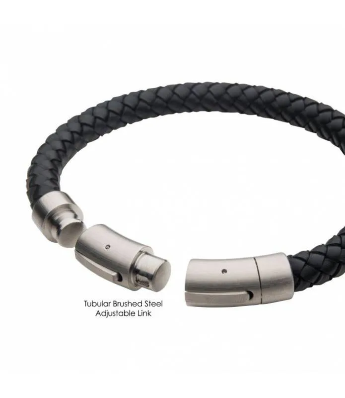 Pulsera 8mm cuero negro trenzado  Inox BRLB9018K