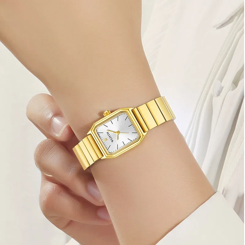 Reloj para Mujeres Women Deluxe Business Quartz Watch Square Unique Dial Stainless Steel Wrist Watch for Ladies Bracelet Watch C