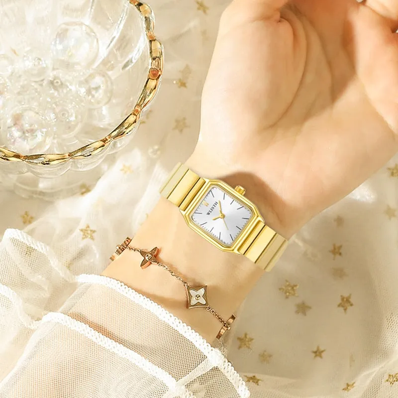 Reloj para Mujeres Women Deluxe Business Quartz Watch Square Unique Dial Stainless Steel Wrist Watch for Ladies Bracelet Watch C