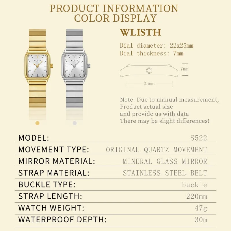 Reloj para Mujeres Women Deluxe Business Quartz Watch Square Unique Dial Stainless Steel Wrist Watch for Ladies Bracelet Watch C