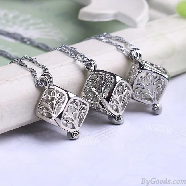Retro Luminous Hollow Cubic Wishing Tree Night Stone Pendant Clavicle Chain Necklace 