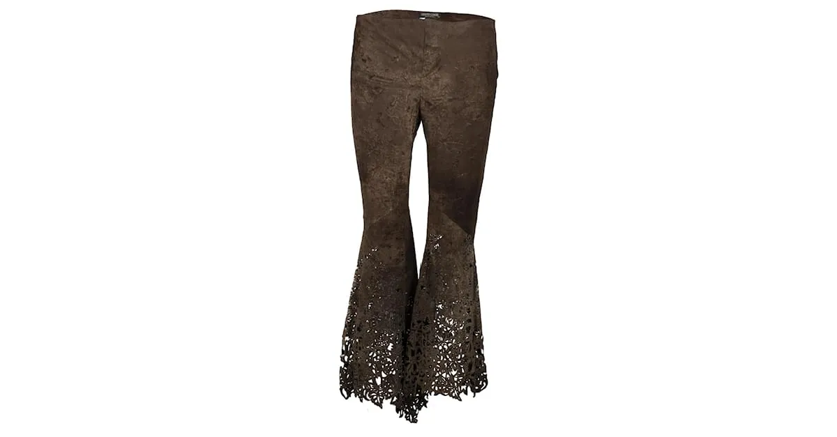 Roberto Cavalli Pantalón de cuero cortado con láser de Roberto Cavalli Castaño 