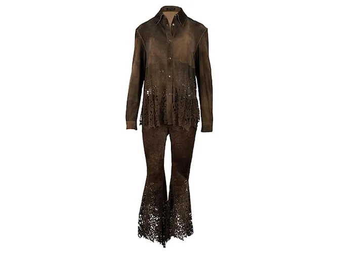 Roberto Cavalli Pantalón de cuero cortado con láser de Roberto Cavalli Castaño 