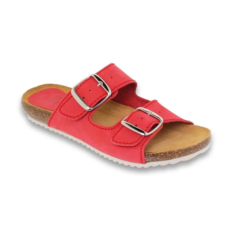 Sandalias Bio Mujer Piel Suela De Corcho Plantilla Acolchada 896 Rojo, de Blusandal