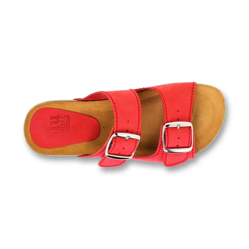 Sandalias Bio Mujer Piel Suela De Corcho Plantilla Acolchada 896 Rojo, de Blusandal