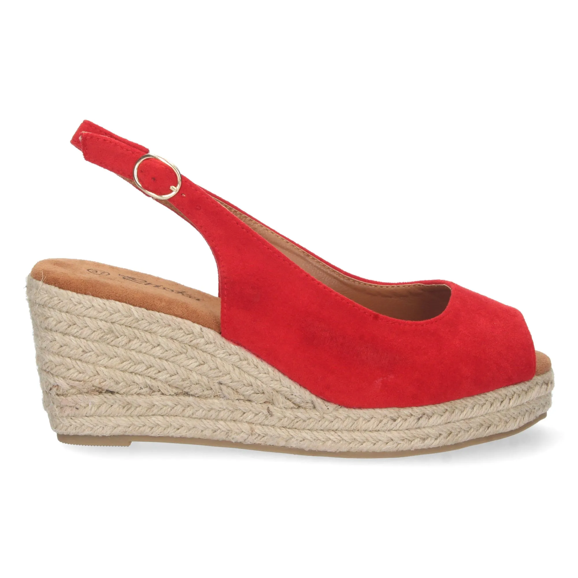 Sandalias cuña media yute y talon descubierto mujer rojo