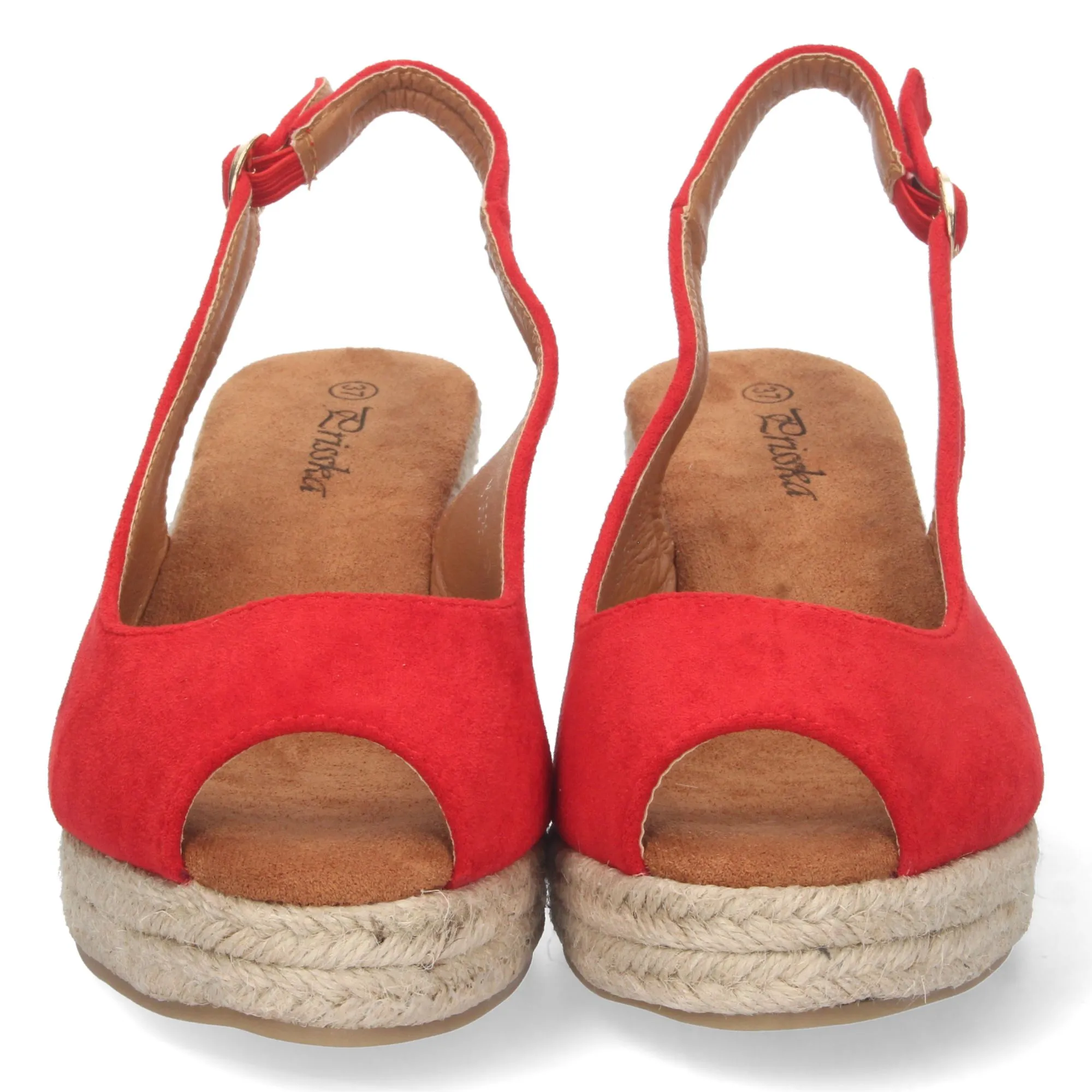 Sandalias cuña media yute y talon descubierto mujer rojo
