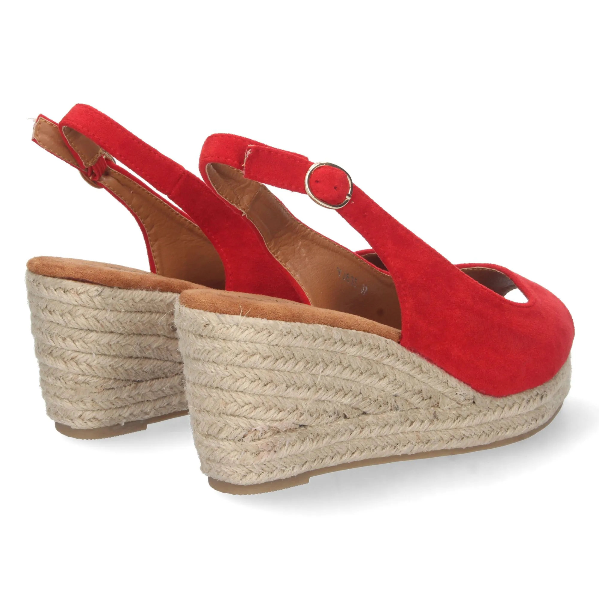 Sandalias cuña media yute y talon descubierto mujer rojo