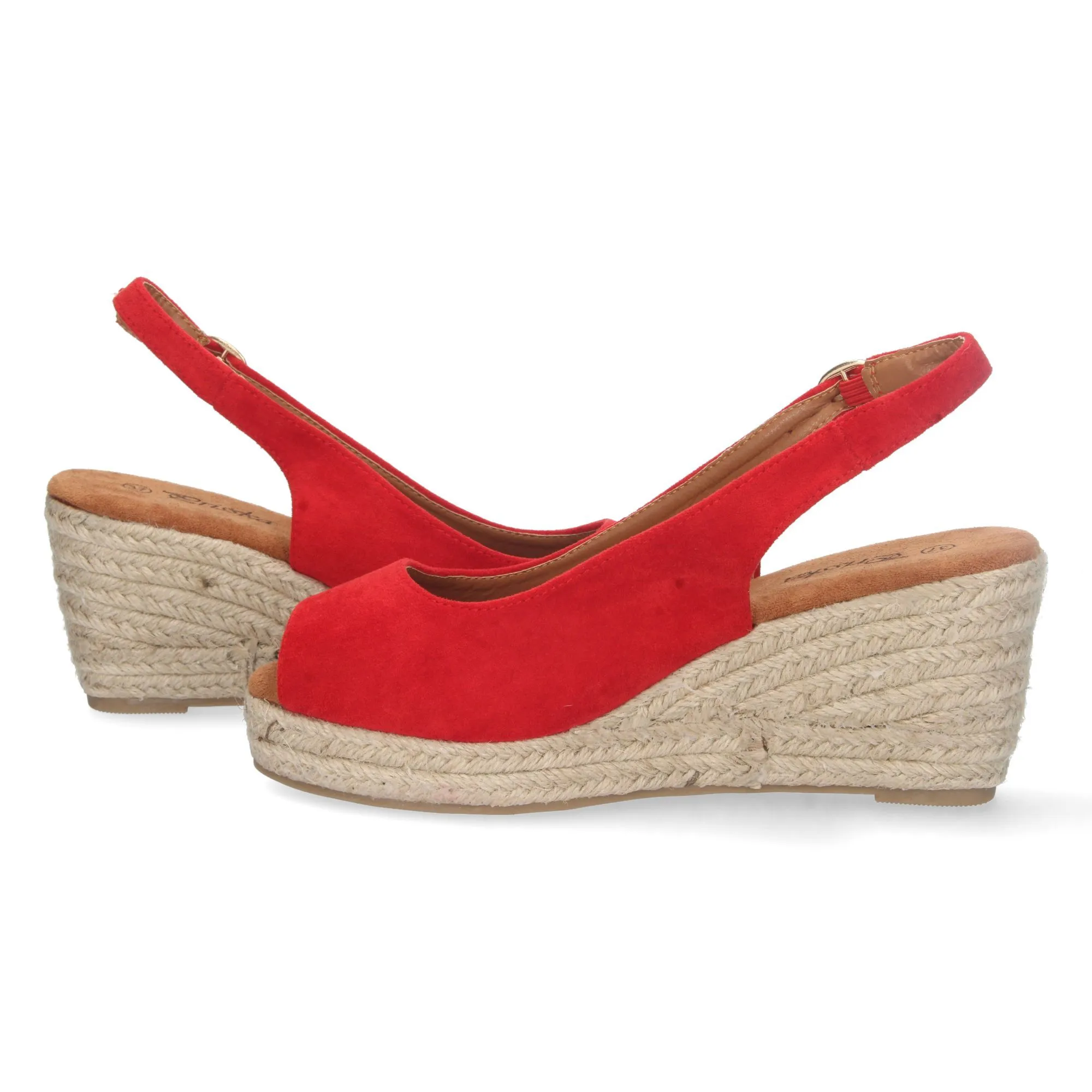 Sandalias cuña media yute y talon descubierto mujer rojo