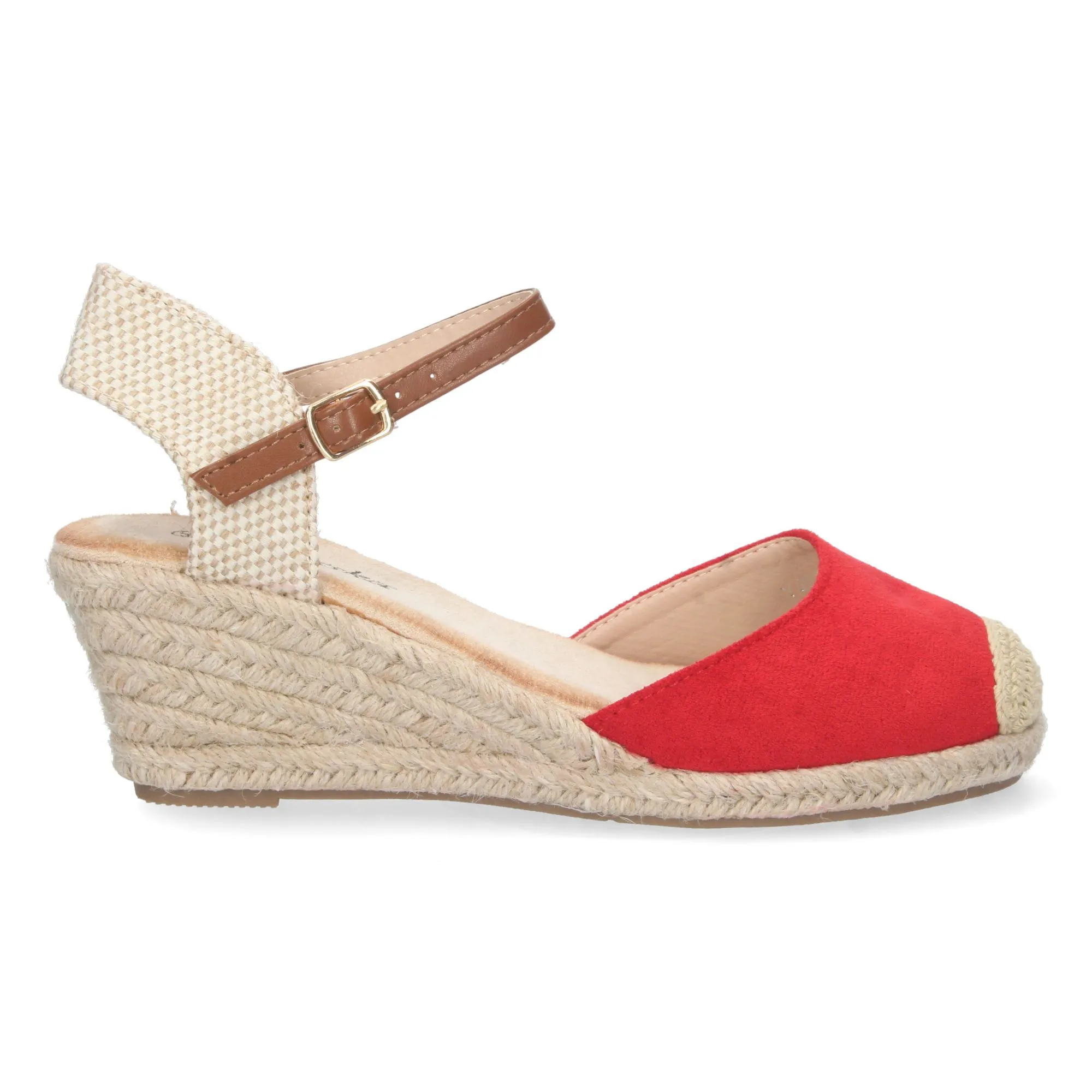 Sandalias de cuña media en yute mujer color rojo
