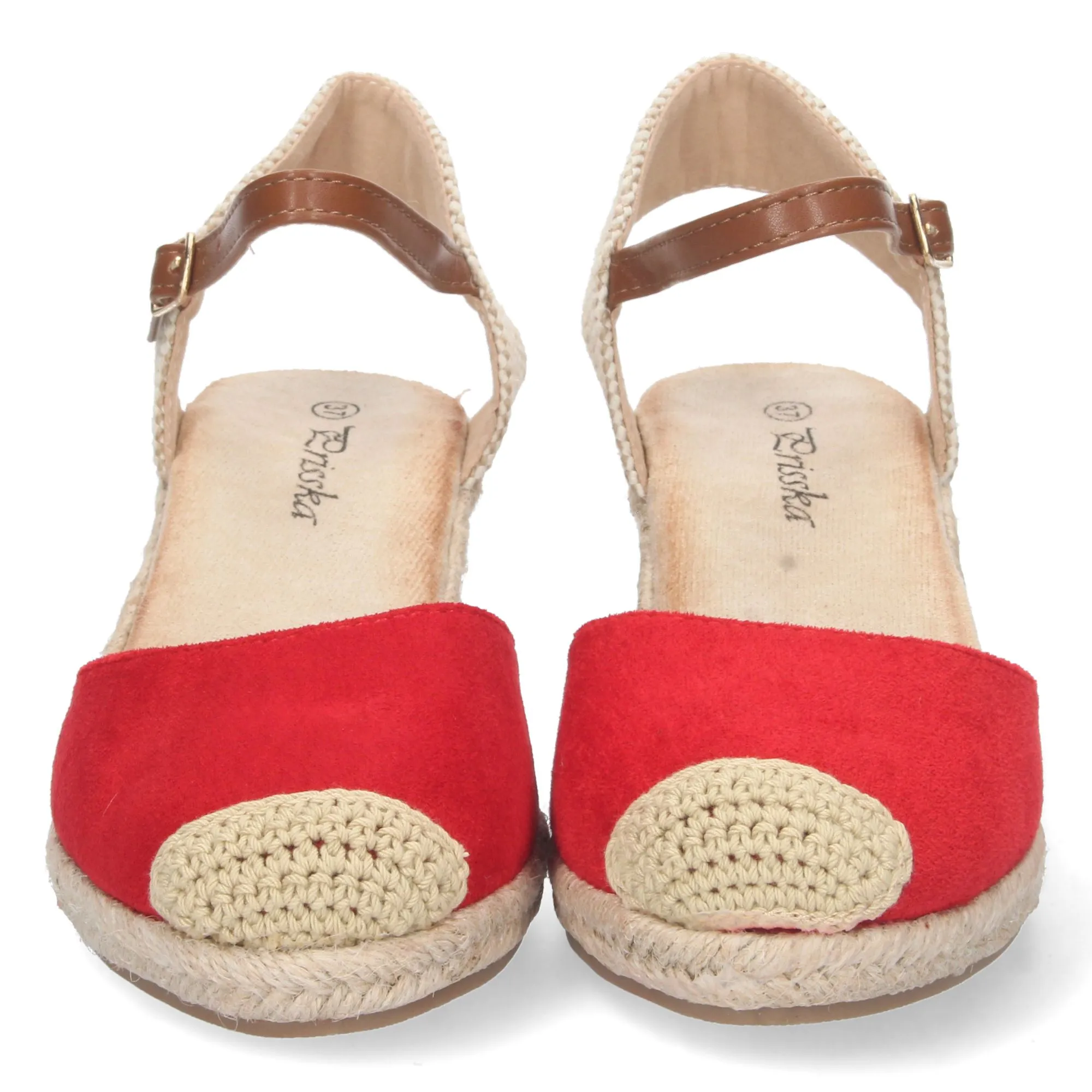 Sandalias de cuña media en yute mujer color rojo