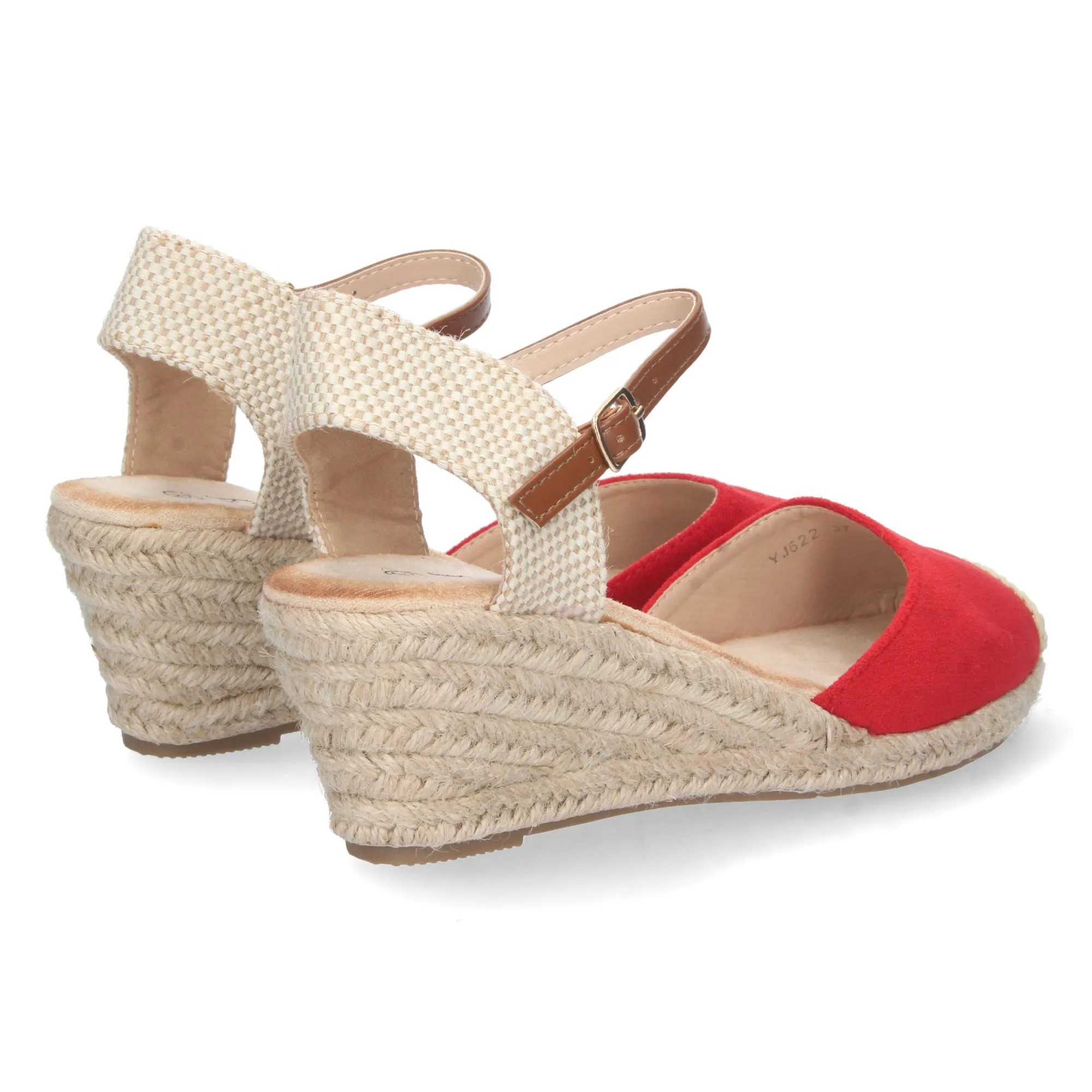 Sandalias de cuña media en yute mujer color rojo