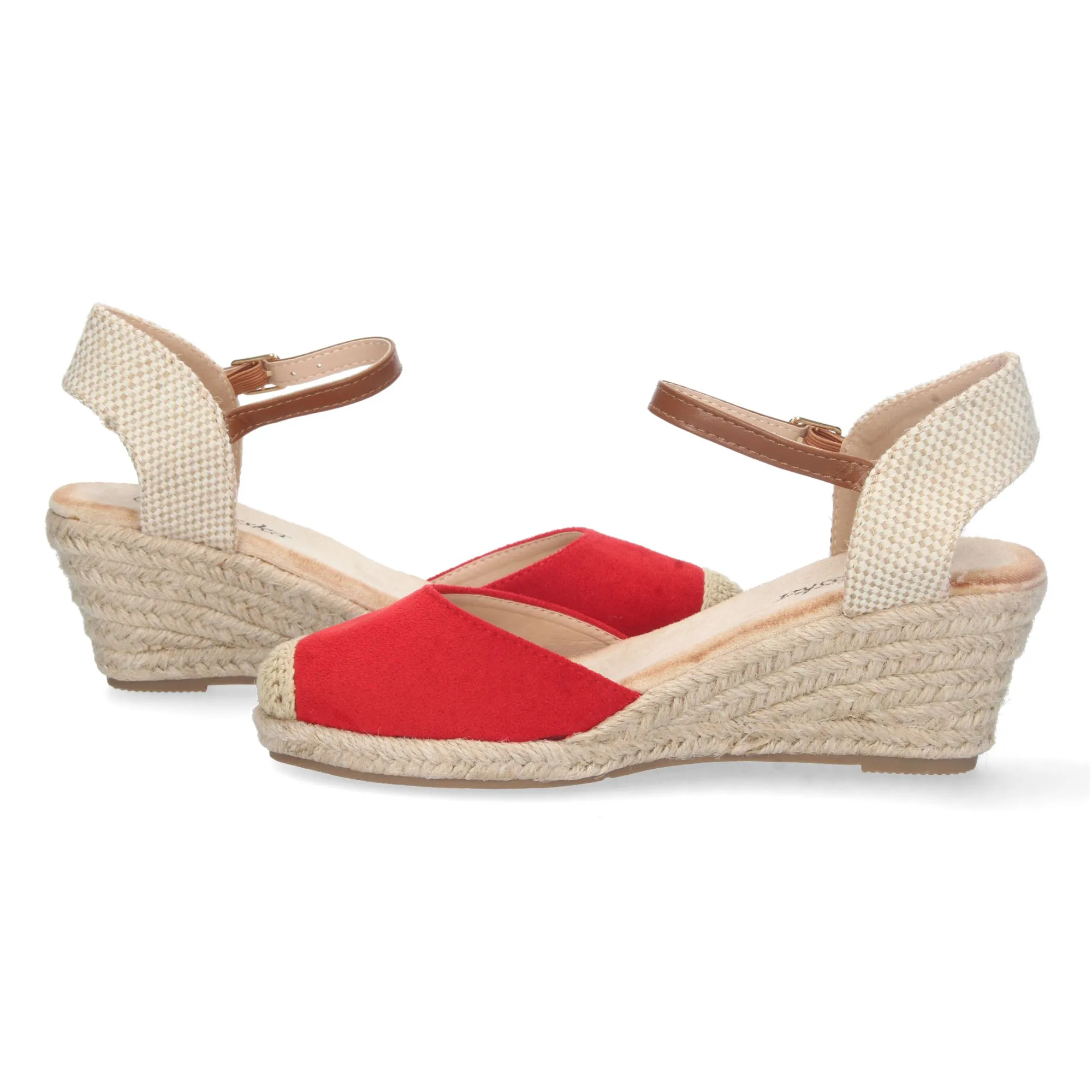 Sandalias de cuña media en yute mujer color rojo