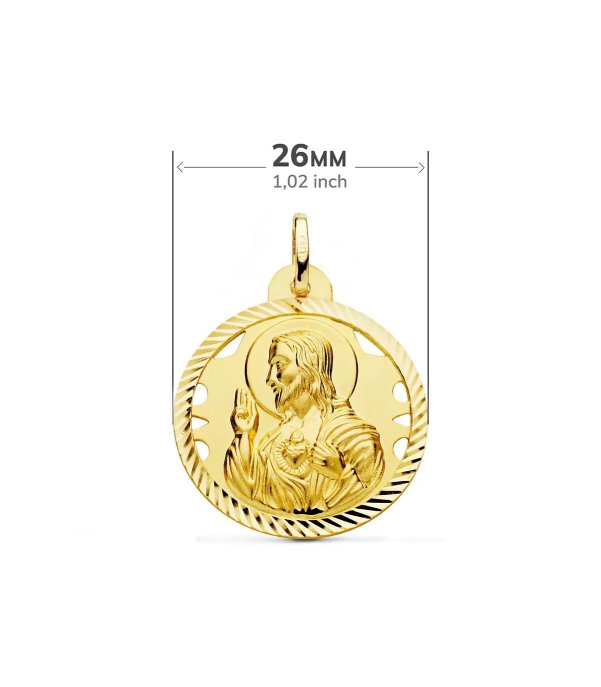 Scapulaire Vierge du Mont Carmel et Sacré Coeur Or 18 K 26mm Ajourée