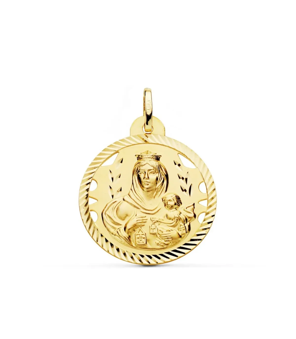 Scapulaire Vierge du Mont Carmel et Sacré Coeur Or 18 K 26mm Ajourée