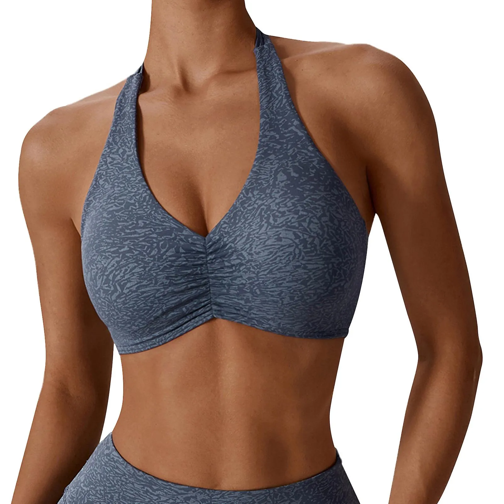 SEXYS HALTER NECK SPORT BRA WITH CAMOUFLAGE PRINTED SWEATABSORBING BREATHABLE CLOTHES FOR RUNNING FINTNESS