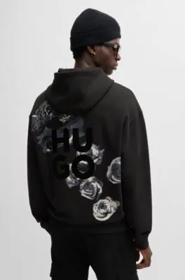 Sudadera con capucha en felpa de algodón con estampado floral y logo