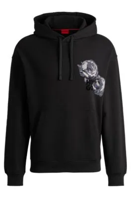 Sudadera con capucha en felpa de algodón con estampado floral y logo