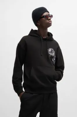 Sudadera con capucha en felpa de algodón con estampado floral y logo