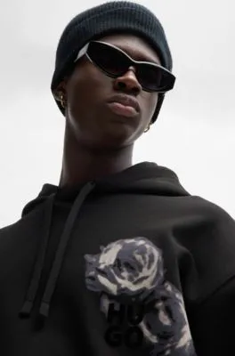 Sudadera con capucha en felpa de algodón con estampado floral y logo