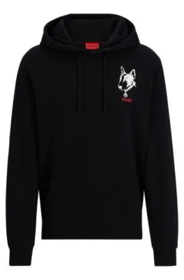 Sudadera con capucha relaxed fit de felpa de rizo con gráfico de perro