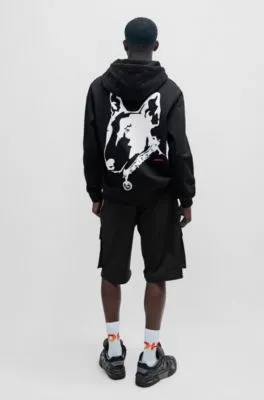 Sudadera con capucha relaxed fit de felpa de rizo con gráfico de perro