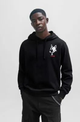 Sudadera con capucha relaxed fit de felpa de rizo con gráfico de perro