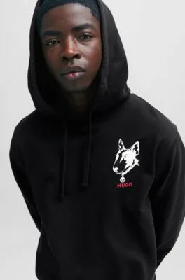 Sudadera con capucha relaxed fit de felpa de rizo con gráfico de perro