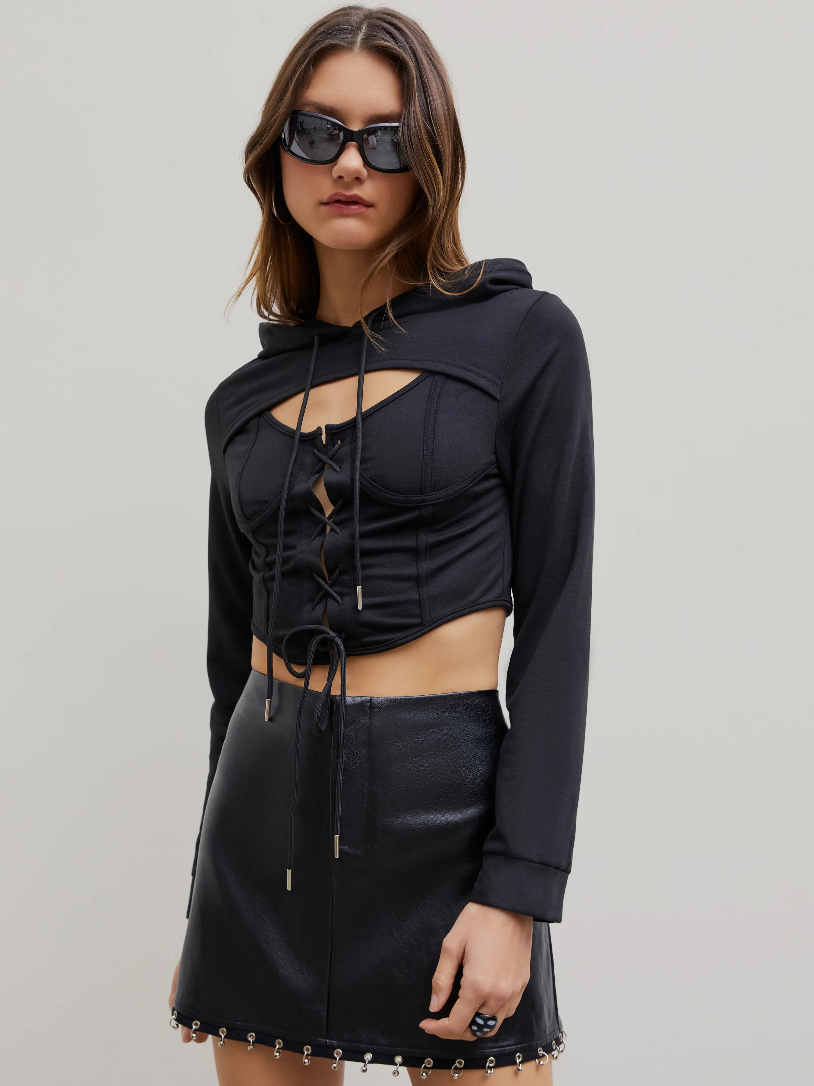  Sudadera con Capucha y Cordones Sólidos