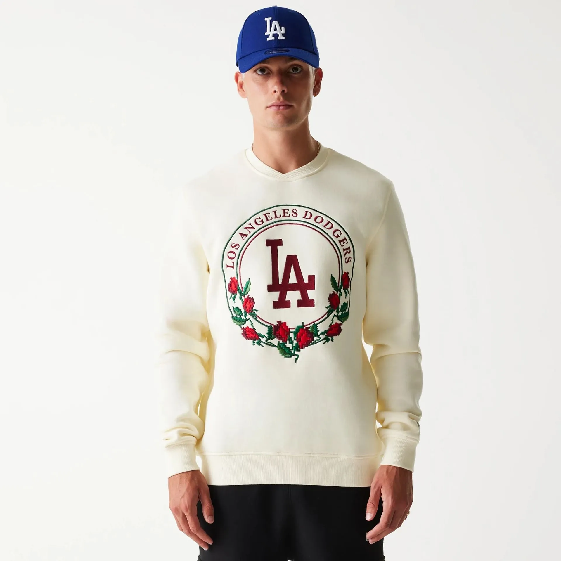 Sudadera Crew Neck LA Dodgers Red Roses Blanco