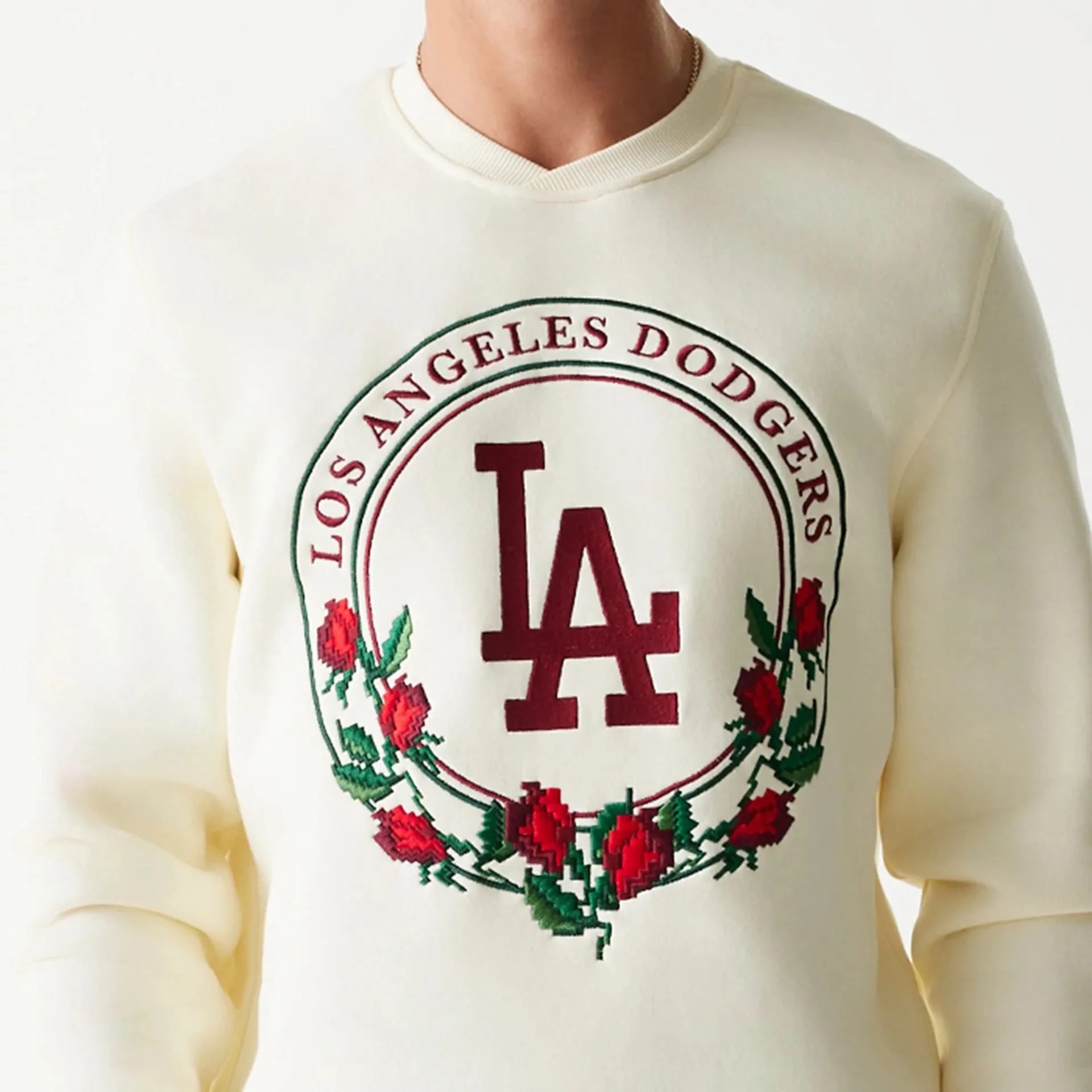 Sudadera Crew Neck LA Dodgers Red Roses Blanco