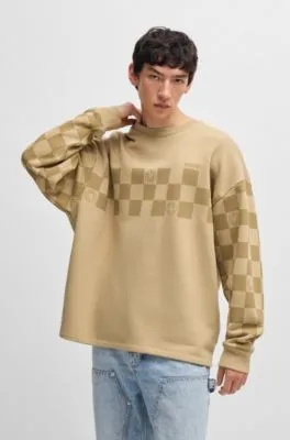 Sudadera de corte holgado en felpa de algodón con estampado de cuadros