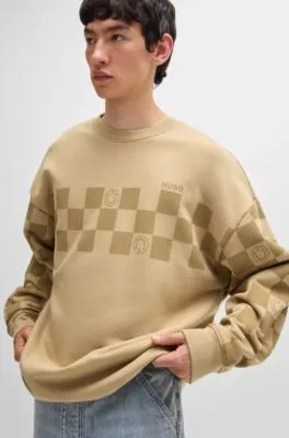 Sudadera de corte holgado en felpa de algodón con estampado de cuadros